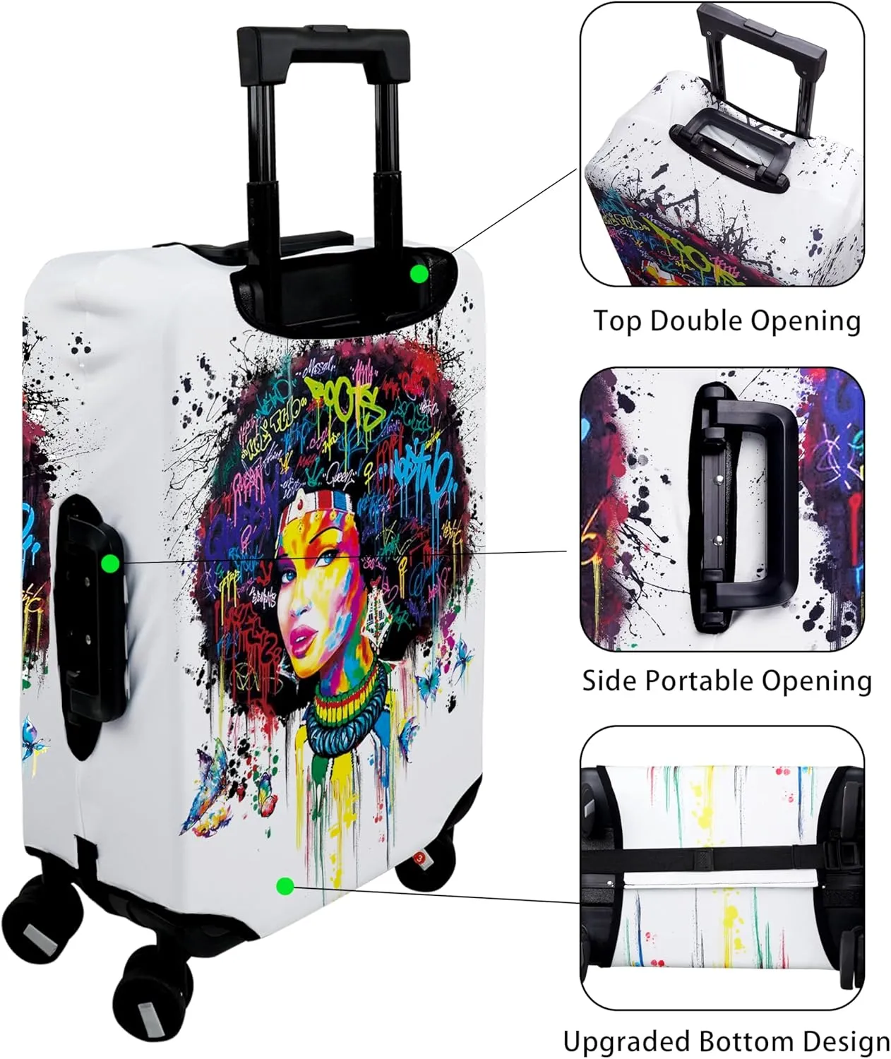Luggage Cover Approved Travel Suitcase Protector African American Elastic Washable Suitcase Covers for 25-28 Inch Girl Luggage (L)