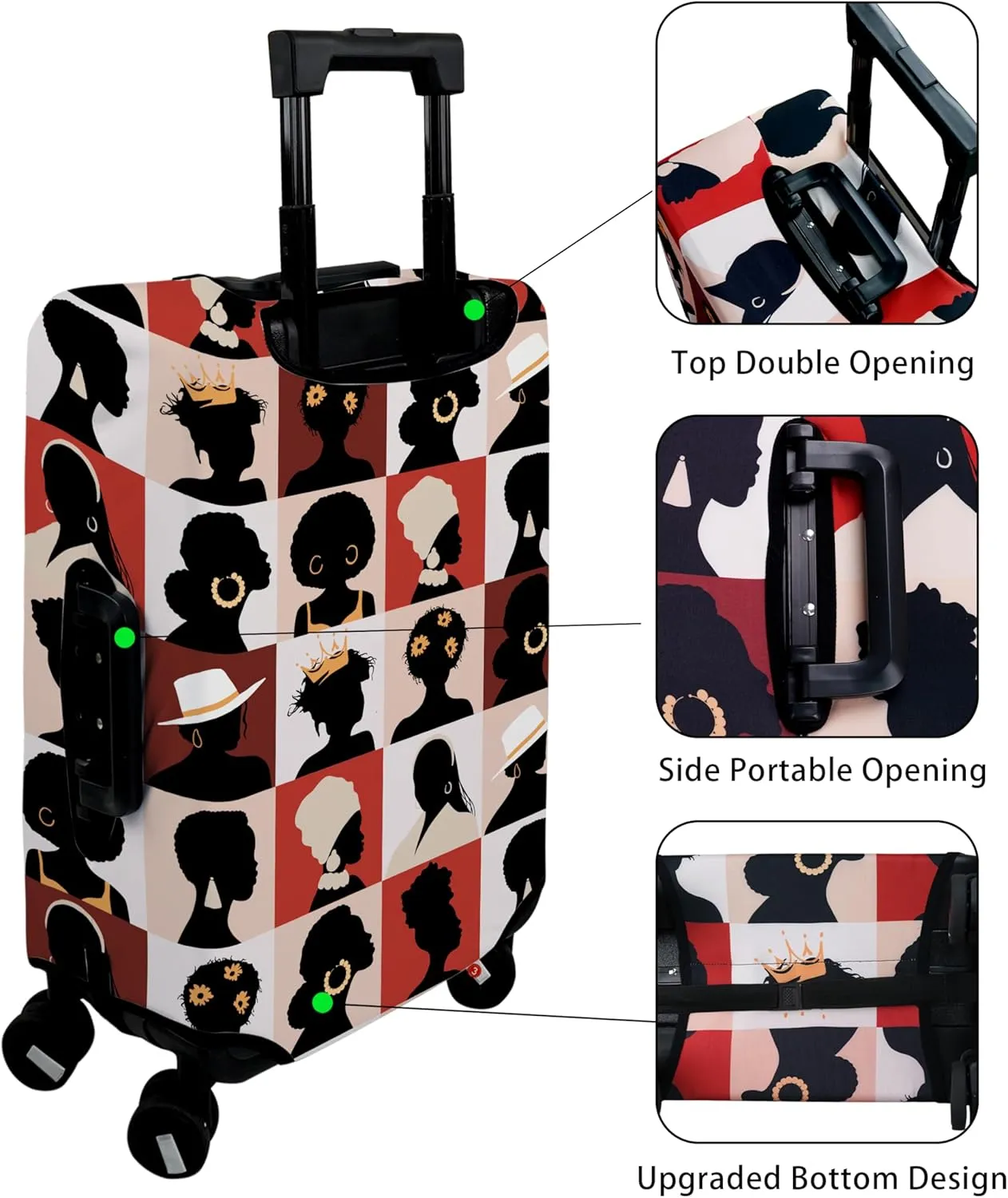 Luggage Cover Approved Travel Suitcase Protector African American Elastic Washable Suitcase Covers for 25-28 Inch Girl Luggage (L)