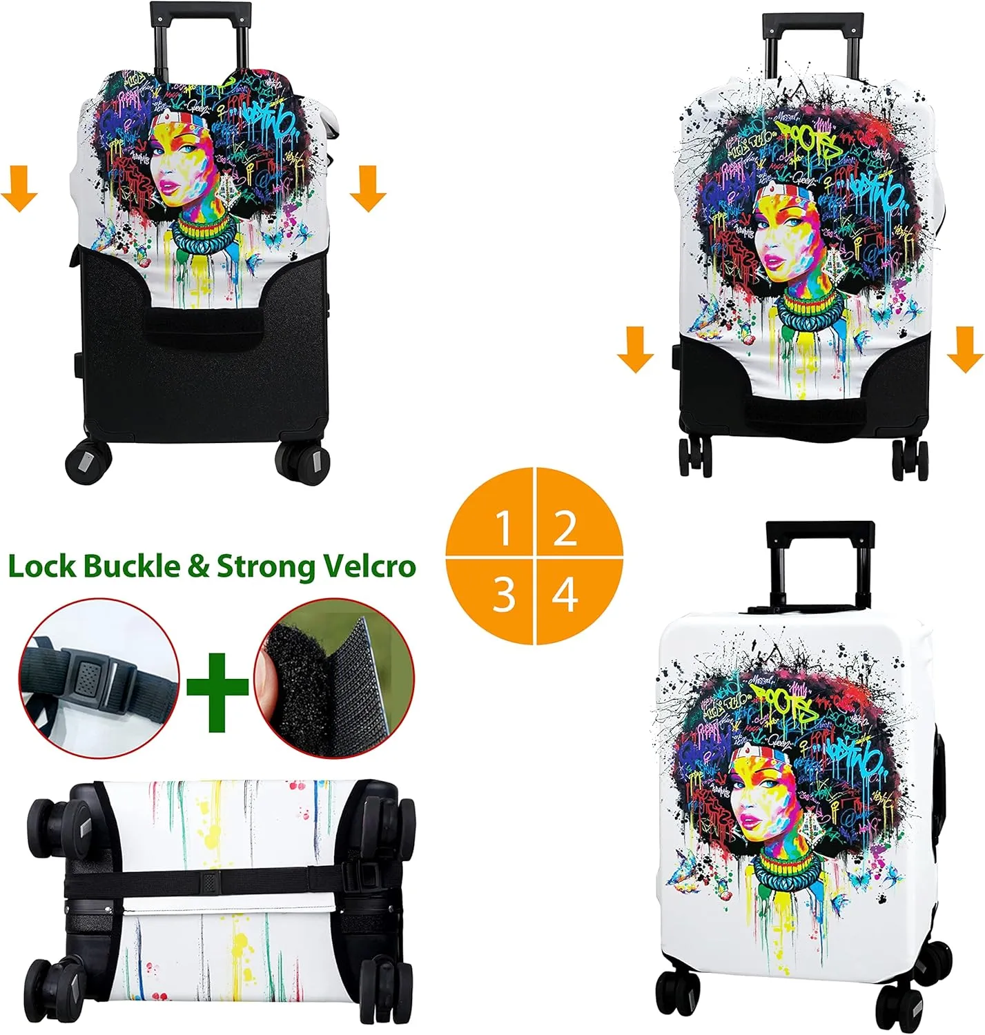 Luggage Cover Approved Travel Suitcase Protector African American Elastic Washable Suitcase Covers for 25-28 Inch Girl Luggage (L)