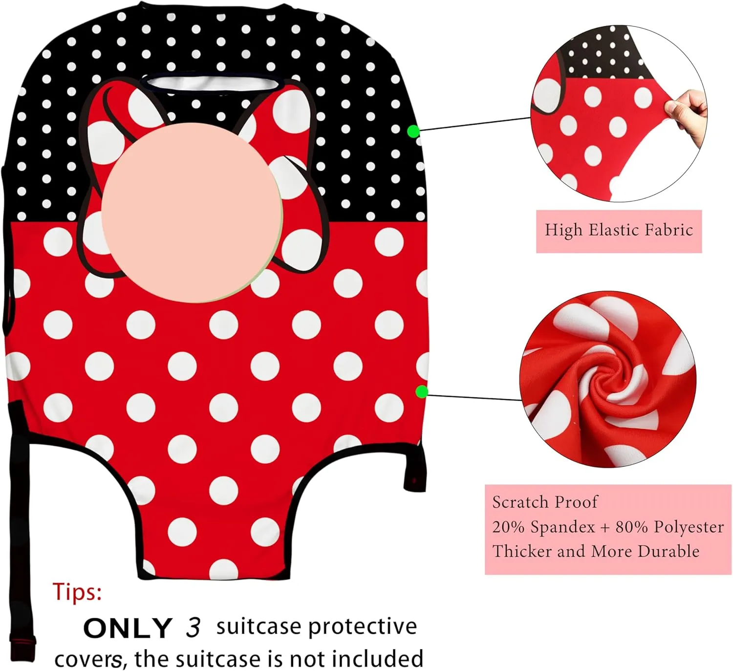 Luggage Cover Approved Travel Suitcase Protector Cute Dots Bow Elastic Washable Baggage Covers for 18-20 inch Luggage(M)