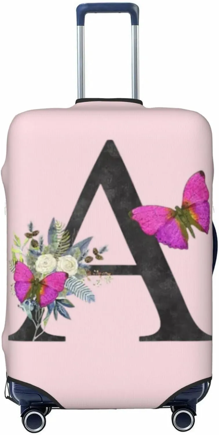 Luggage Cover Flower Butterfly Letter A Pink Suitcase Protector fits 18-32inch Travel Suitcase Cover Dustproof Washable with Concealed Zipper for Wheeled Suitcase LC904
