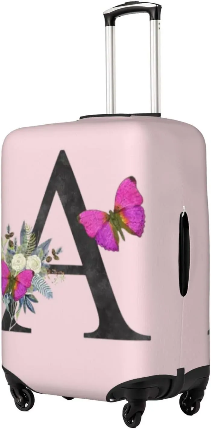 Luggage Cover Flower Butterfly Letter A Pink Suitcase Protector fits 18-32inch Travel Suitcase Cover Dustproof Washable with Concealed Zipper for Wheeled Suitcase LC904