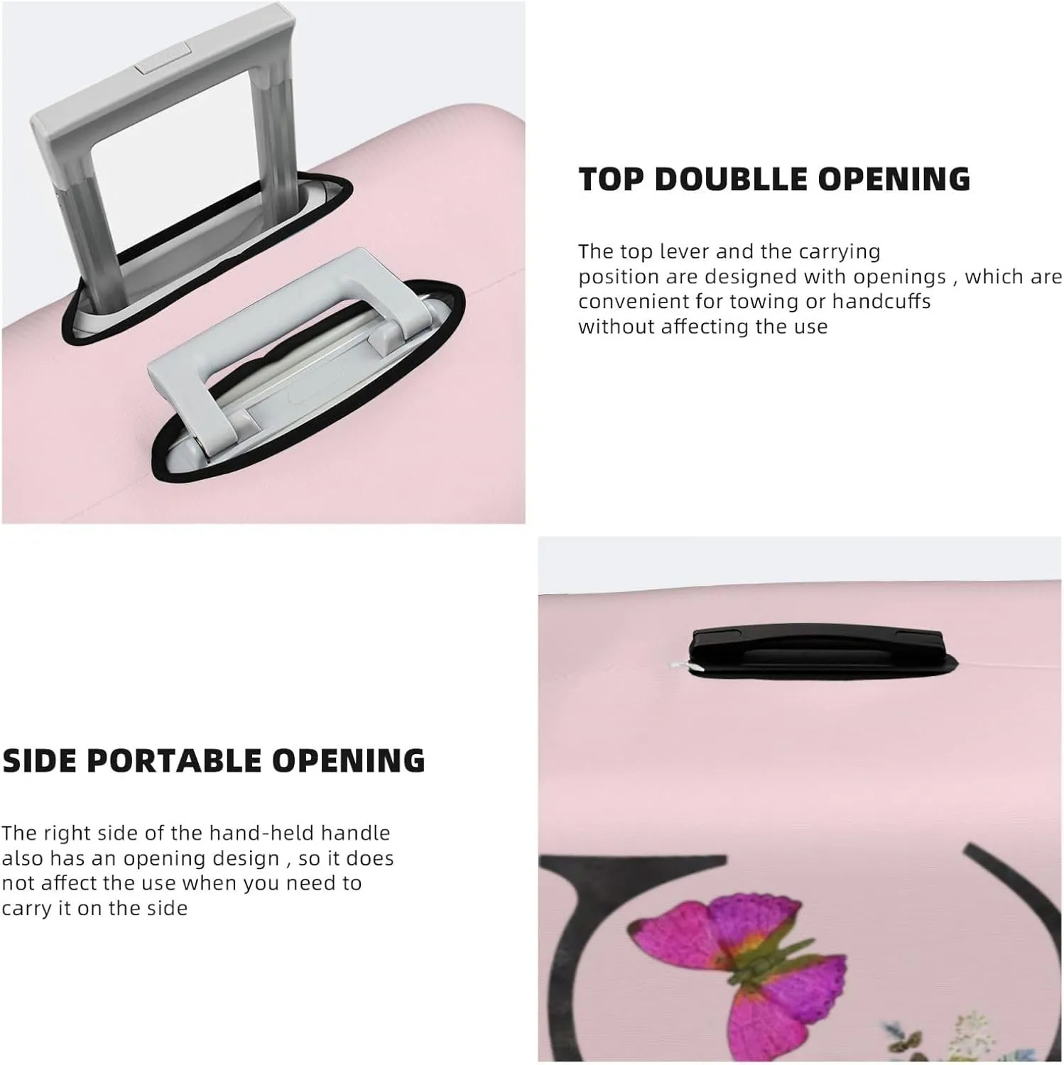 Luggage Cover Flower Butterfly Letter C Pink Suitcase Protector fits 18-32inch Travel Suitcase Cover Dustproof Washable with Concealed Zipper for Wheeled Suitcase LC912