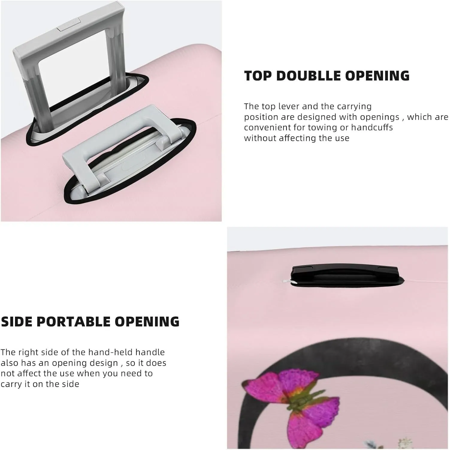 Luggage Cover Flower Butterfly Letter D Pink Suitcase Protector fits 18-32inch Travel Suitcase Cover Dustproof Washable with Concealed Zipper for Wheeled Suitcase LC916