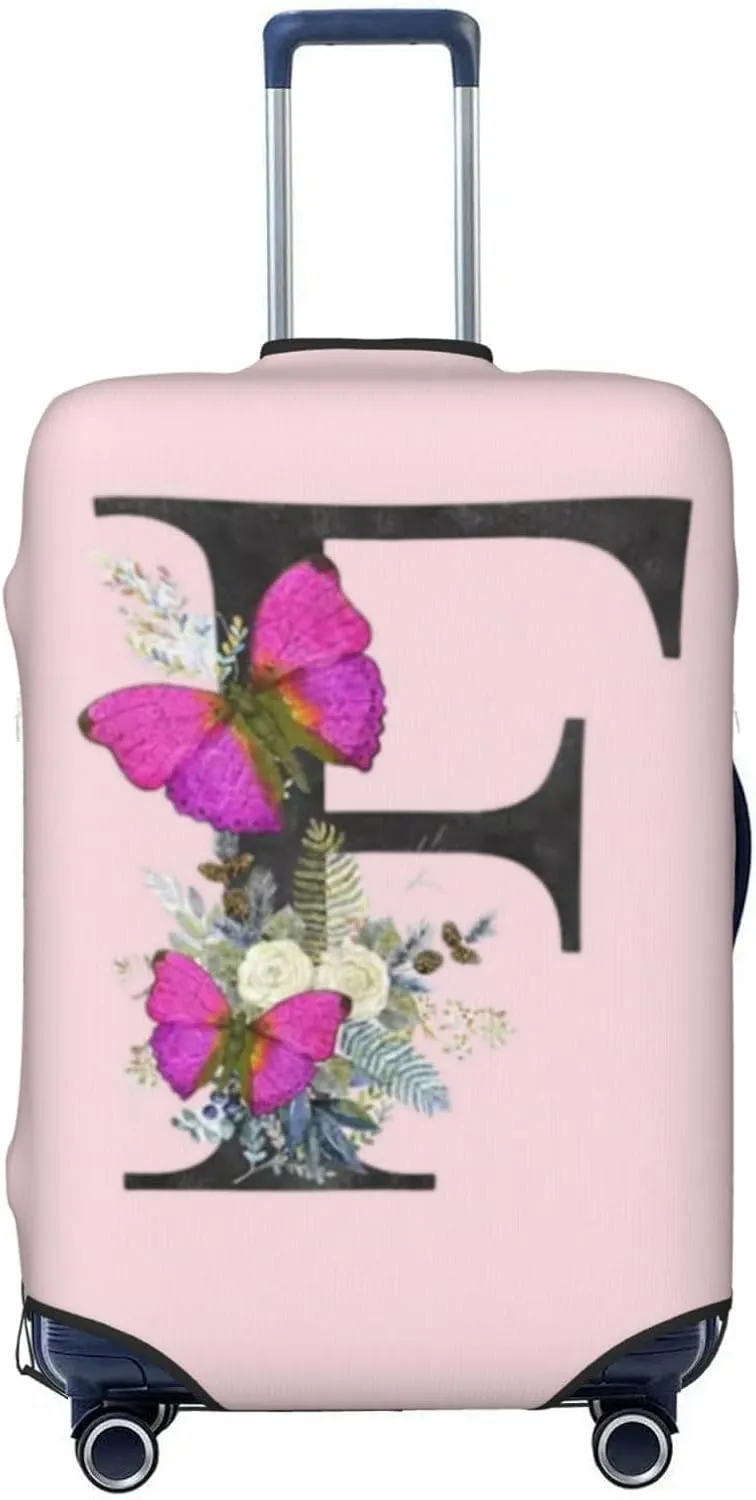 Luggage Cover Flower Butterfly Letter F Pink Suitcase Protector fits 18-32inch Travel Suitcase Cover Dustproof Washable with Concealed Zipper for Wheeled Suitcase LC920