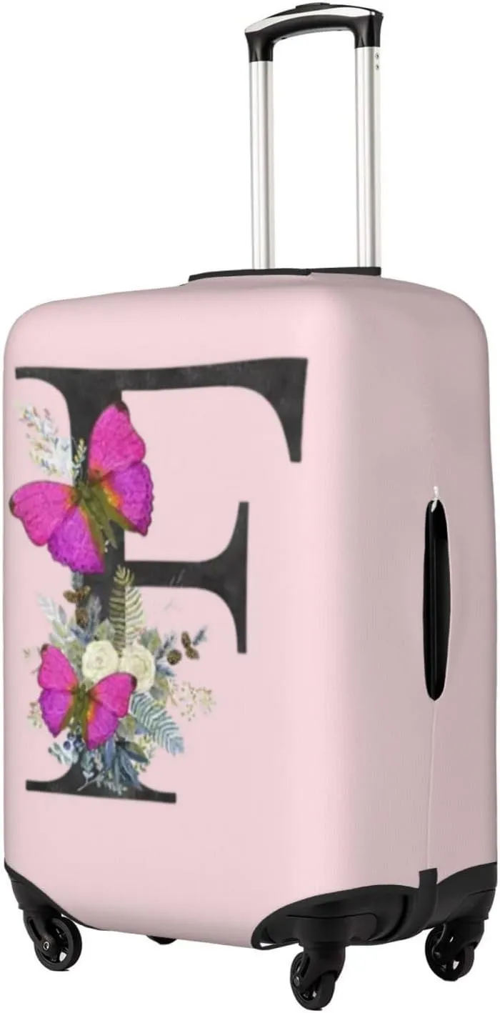 Luggage Cover Flower Butterfly Letter F Pink Suitcase Protector fits 18-32inch Travel Suitcase Cover Dustproof Washable with Concealed Zipper for Wheeled Suitcase LC920