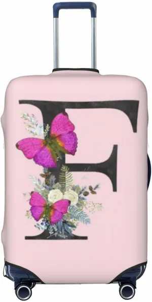 Luggage Cover Flower Butterfly Letter F Pink Suitcase Protector fits 18-32inch Travel Suitcase Cover Dustproof Washable with Concealed Zipper for Wheeled Suitcase LC920