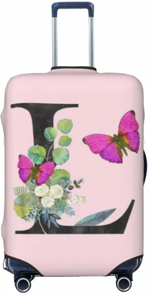 Luggage Cover Flower Butterfly Letter L Pink Suitcase Protector fits 18-32inch Travel Suitcase Cover Dustproof Washable with Concealed Zipper for Wheeled Suitcase LC944