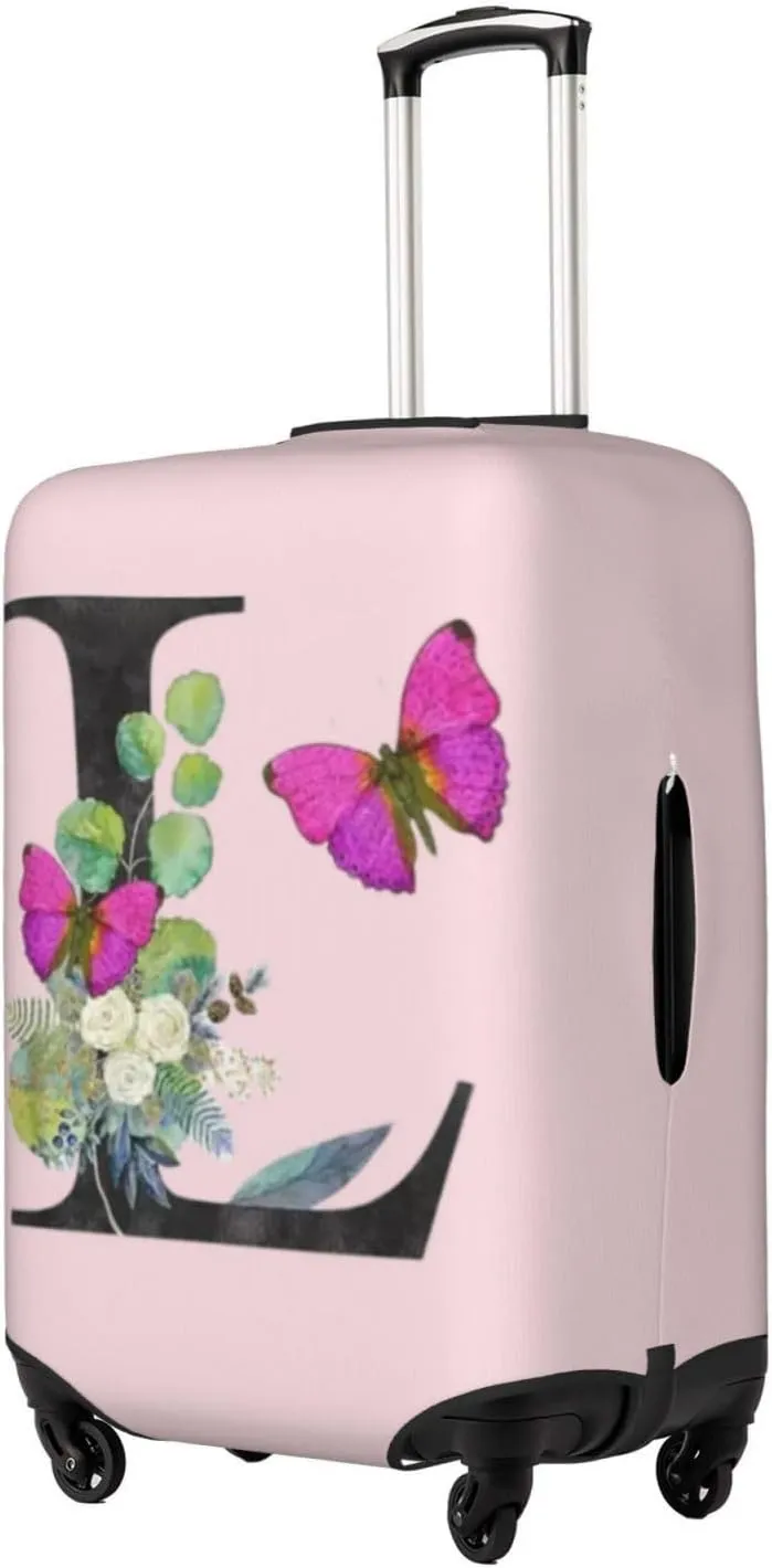 Luggage Cover Flower Butterfly Letter L Pink Suitcase Protector fits 18-32inch Travel Suitcase Cover Dustproof Washable with Concealed Zipper for Wheeled Suitcase LC944
