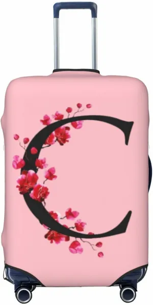 Luggage Cover Flower Letter C Pink Suitcase Protector fits 18-32inch Suitcase Cover Washable Dustproof with Concealed Zipper for Wheeled Suitcase LC115