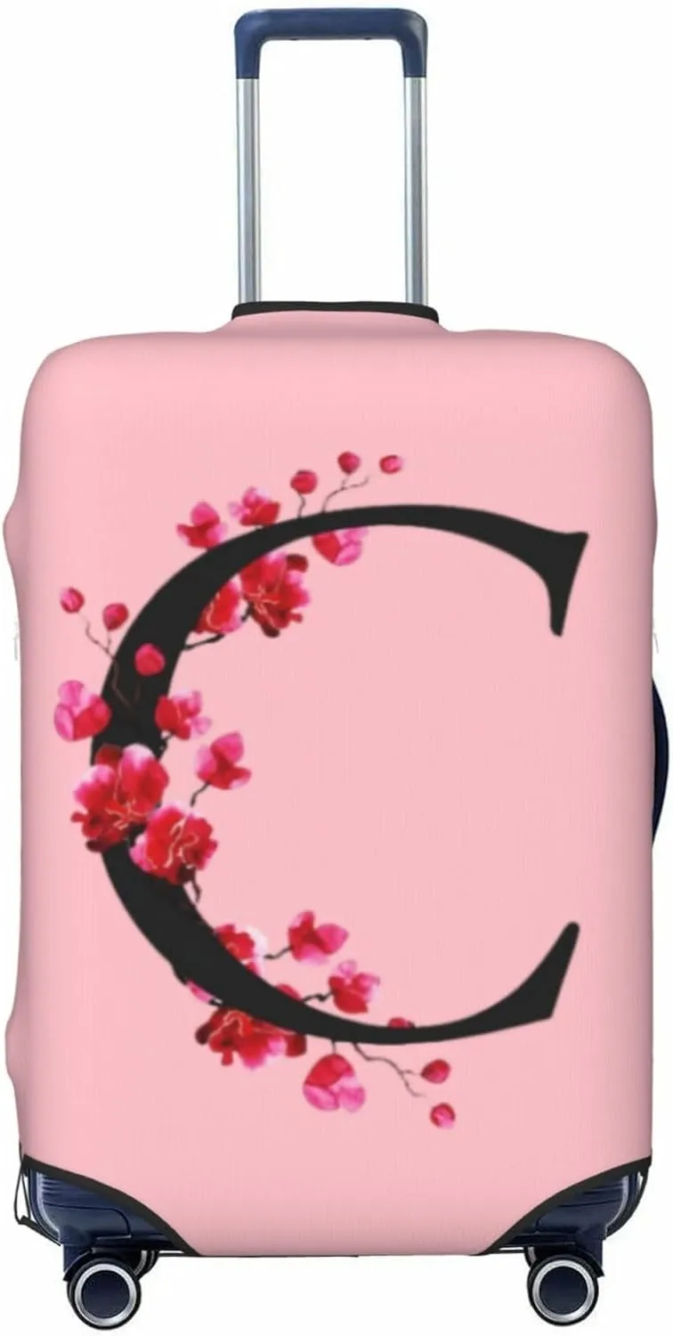 Luggage Cover Flower Letter C Pink Suitcase Protector fits 18-32inch Suitcase Cover Washable Dustproof with Concealed Zipper for Wheeled Suitcase LC116