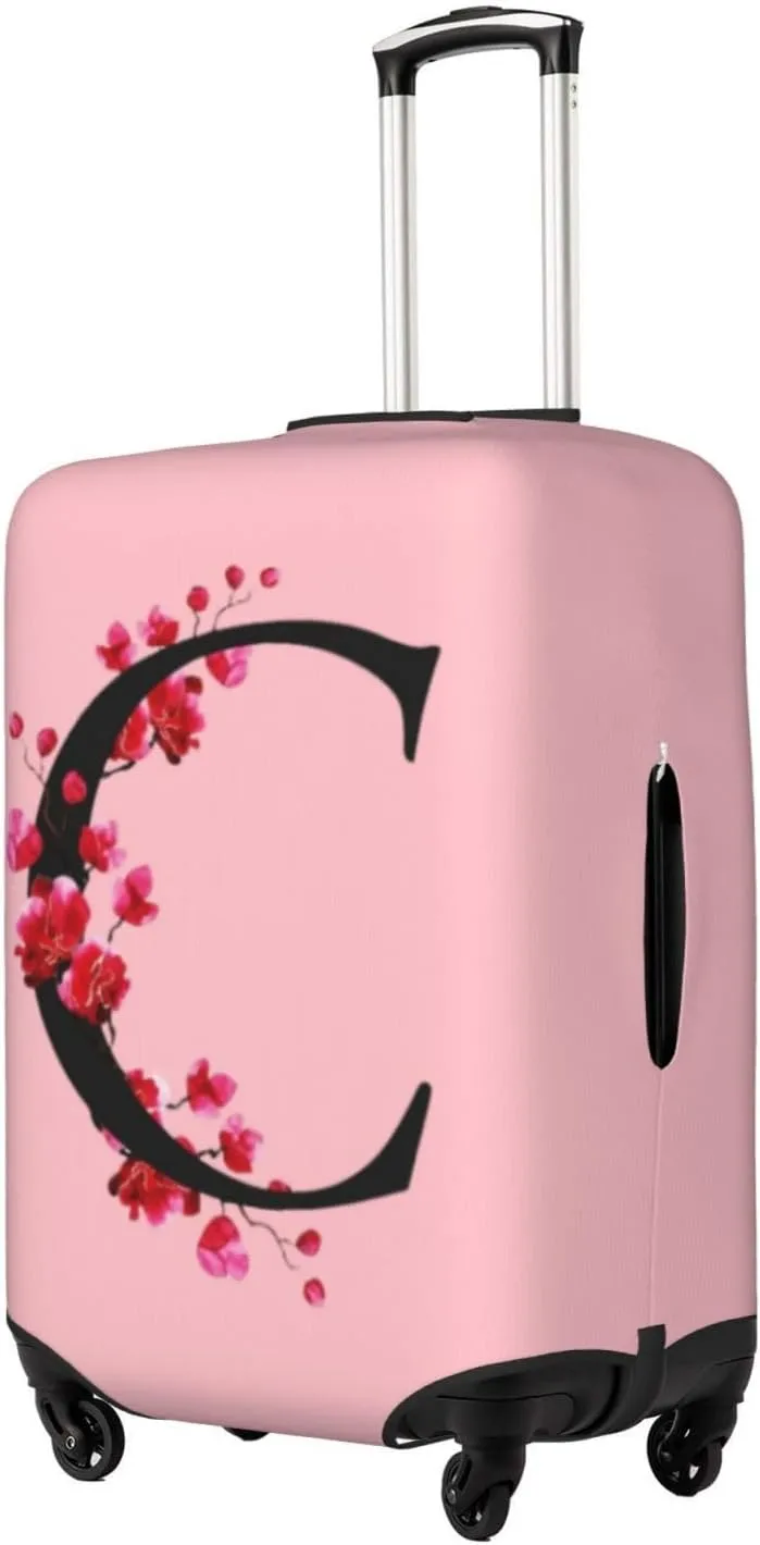 Luggage Cover Flower Letter C Pink Suitcase Protector fits 18-32inch Suitcase Cover Washable Dustproof with Concealed Zipper for Wheeled Suitcase LC116