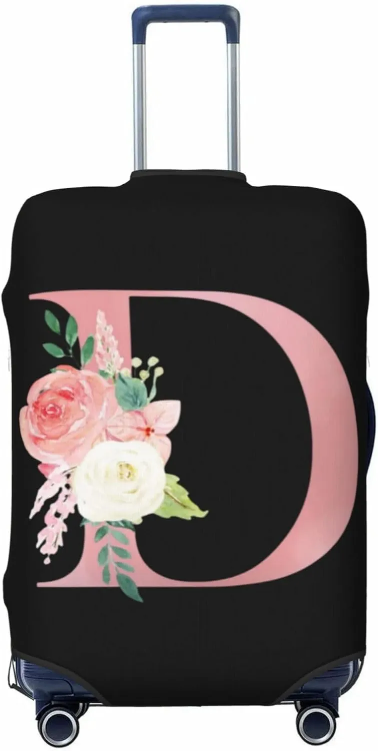Luggage Cover Flower Letter D Black Suitcase Protector fits 18-32inch Travel Suitcase Cover Washable Dustproof with Concealed Zipper for Wheeled Suitcase LC1009