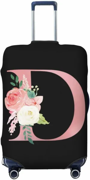 Luggage Cover Flower Letter D Black Suitcase Protector fits 18-32inch Travel Suitcase Cover Washable Dustproof with Concealed Zipper for Wheeled Suitcase LC1009