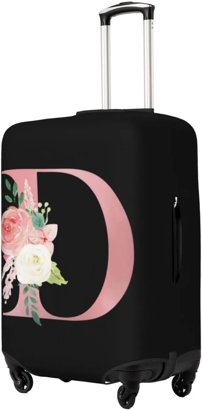 Luggage Cover Flower Letter D Black Suitcase Protector fits 18-32inch Travel Suitcase Cover Washable Dustproof with Concealed Zipper for Wheeled Suitcase LC1009