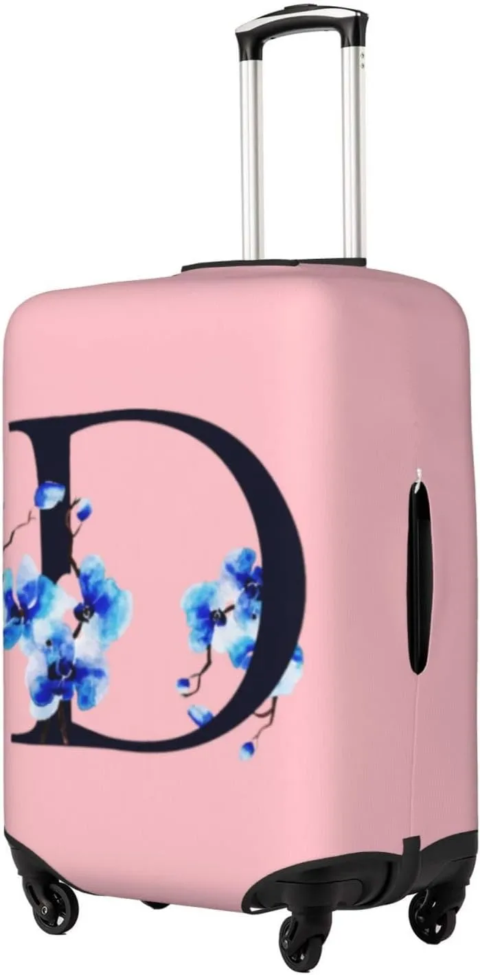 Luggage Cover Flower Letter D Pink Suitcase Protector fits 18-32inch Suitcase Cover Washable Dustproof with Concealed Zipper for Wheeled Suitcase LC120