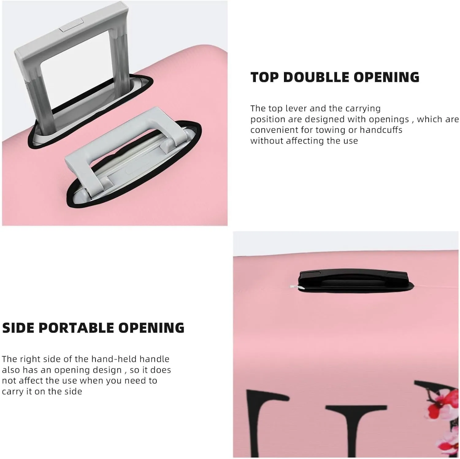 Luggage Cover Flower Letter E Pink Suitcase Protector fits 18-32inch Suitcase Cover Washable Dustproof with Concealed Zipper for Wheeled Suitcase LC124