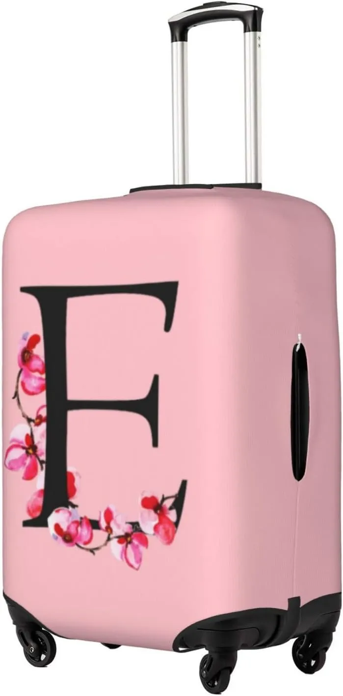Luggage Cover Flower Letter E Pink Suitcase Protector fits 18-32inch Suitcase Cover Washable Dustproof with Concealed Zipper for Wheeled Suitcase LC124