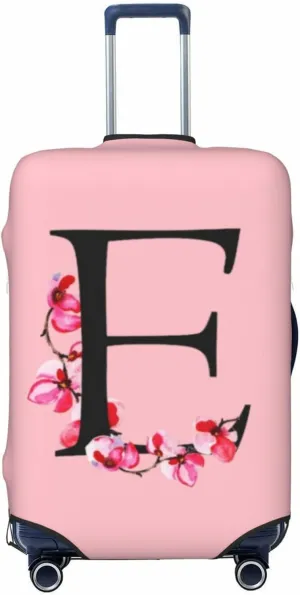 Luggage Cover Flower Letter E Pink Suitcase Protector fits 18-32inch Suitcase Cover Washable Dustproof with Concealed Zipper for Wheeled Suitcase LC124