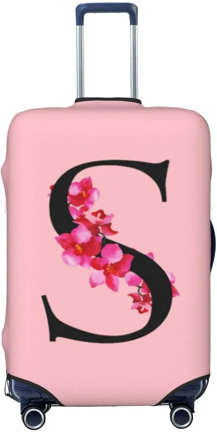 Luggage Cover Flower Letter S Pink Suitcase Protector fits 18-32inch Suitcase Cover Washable Dustproof with Concealed Zipper for Wheeled Suitcase LC179