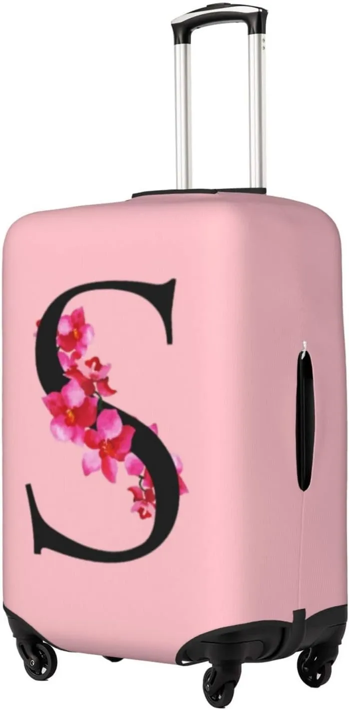 Luggage Cover Flower Letter S Pink Suitcase Protector fits 18-32inch Suitcase Cover Washable Dustproof with Concealed Zipper for Wheeled Suitcase LC179