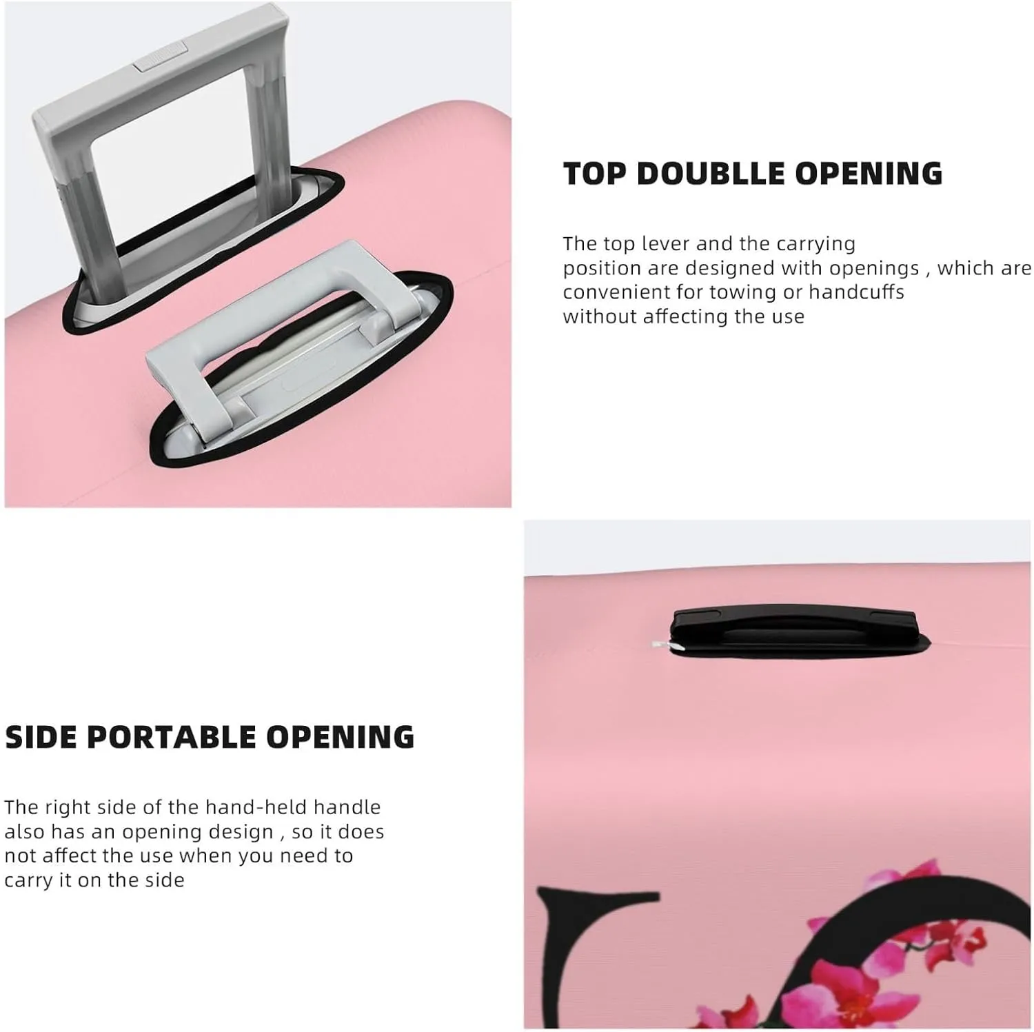 Luggage Cover Flower Letter S Pink Suitcase Protector fits 18-32inch Suitcase Cover Washable Dustproof with Concealed Zipper for Wheeled Suitcase LC179