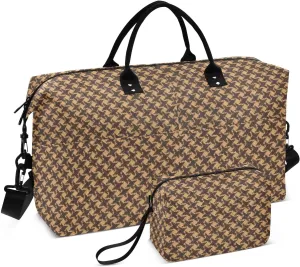 Luggage Travel Bag Brown Houndstooth Weekender Duffel Bag with Toiletry Bag Sports Duffel Bags for Gym Business Trips Large Capacity