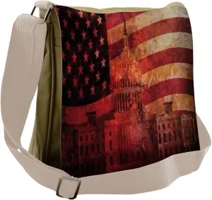Lunarable American Flag Messenger Bag, Prominent Monument, Unisex Cross-body