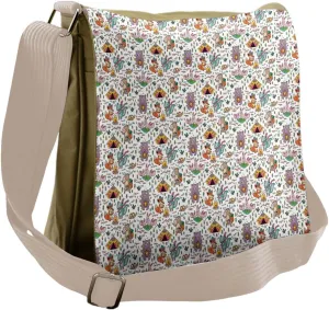 Lunarable Cartoon Messenger Bag, Camping Wild Animals Humor, Unisex Cross-body
