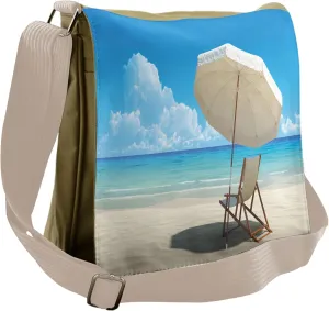 Lunarable Coastal Messenger Bag, Lonely Chair Scenic Sky Sea, Unisex Cross-body