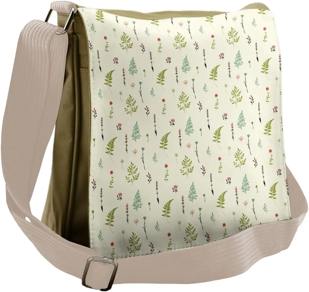 Lunarable Garden Messenger Bag, Fern Iris Dandelion Mimosa, Unisex Cross-body
