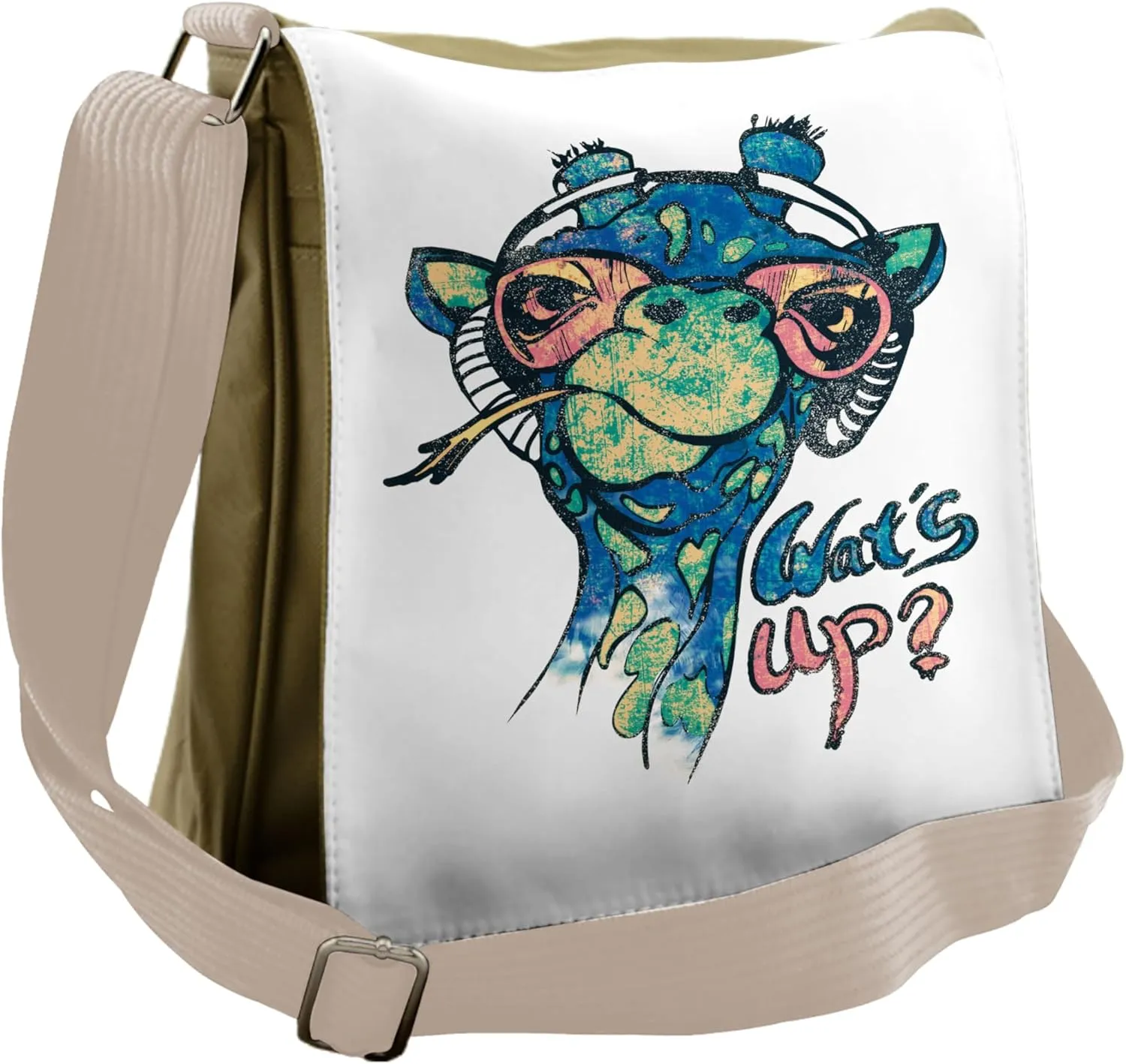Lunarable Giraffe Messenger Bag, Humorous Wild Animal Words, Unisex Cross-body