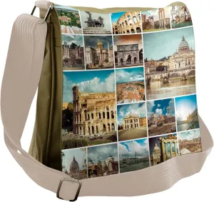 Lunarable Italian Messenger Bag, Classic Mediterranean Town, Unisex Cross-body