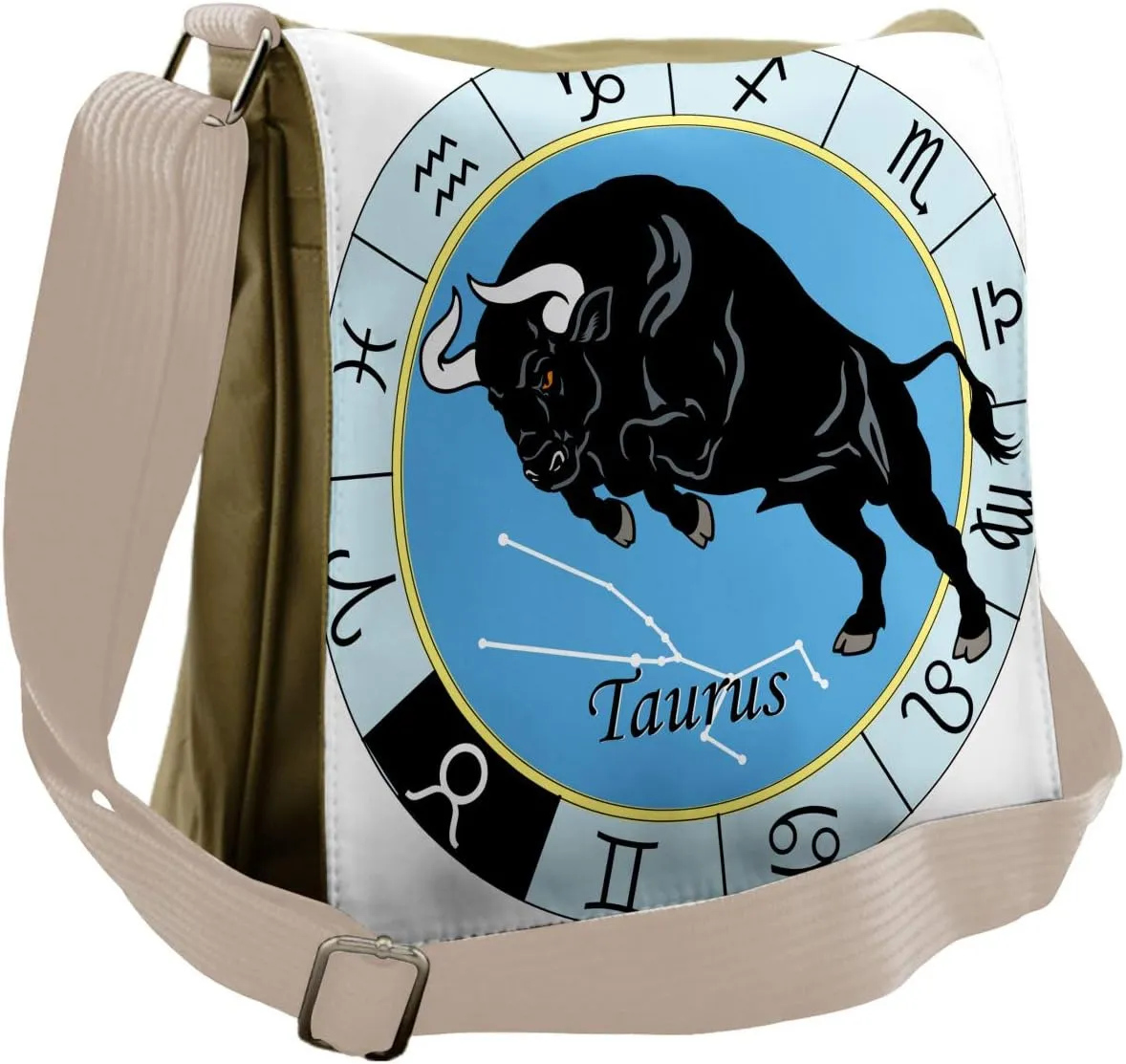 Lunarable Messenger Bag, Zodiac Calendar with Bull, Unisex Cross-body