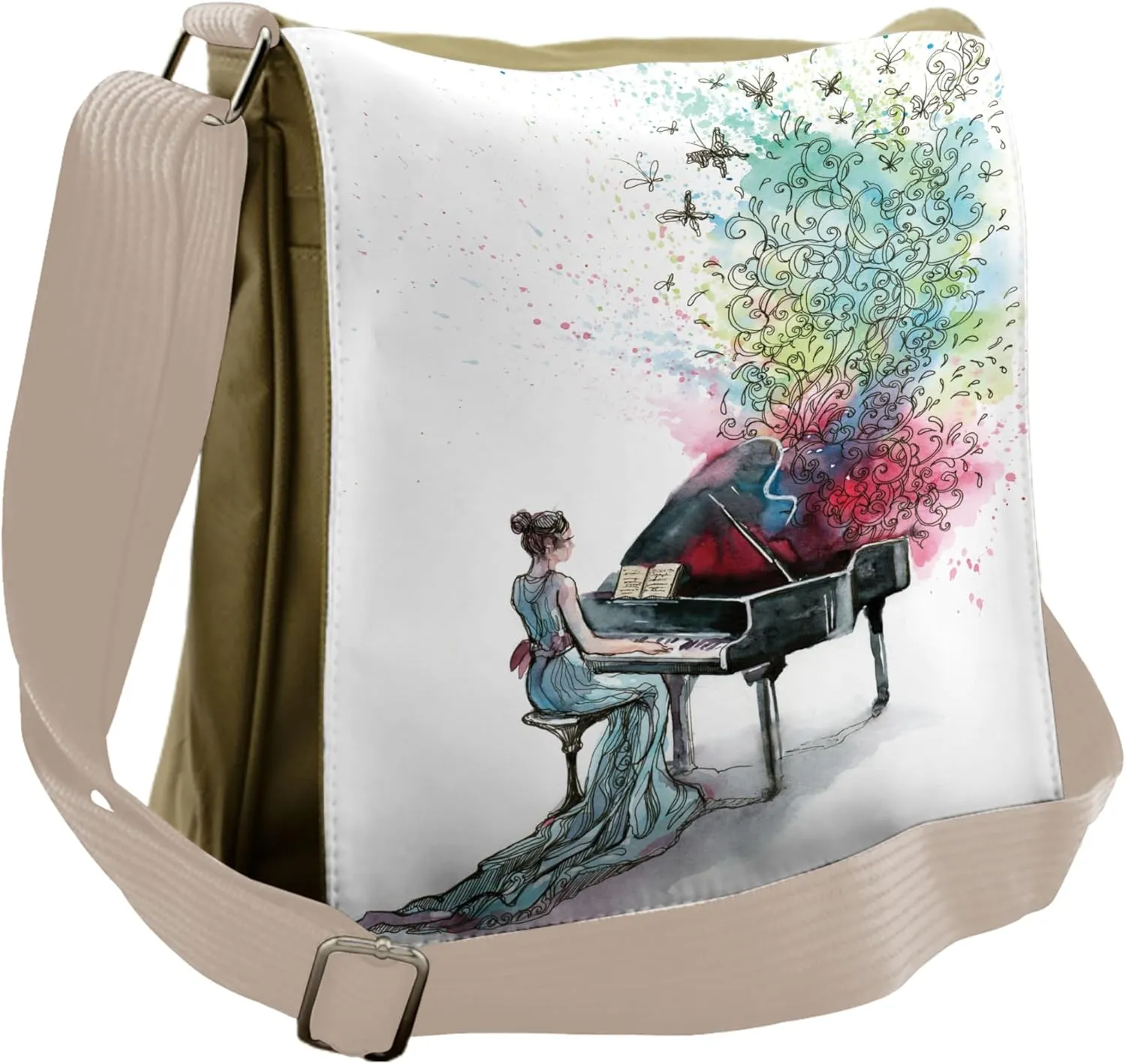 Lunarable Music Messenger Bag, Grand Piano Musician Pianist, Unisex Cross-body