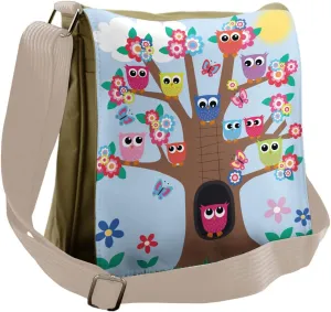 Lunarable Owl Messenger Bag, Flourishing Tree Spring Revival, Unisex Cross-body
