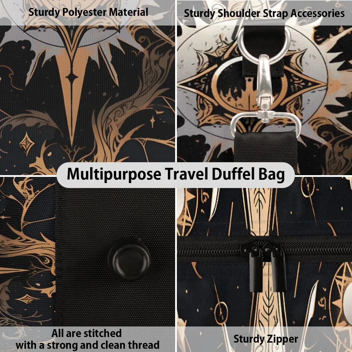 Magic Ethnic Travel Duffel Bag for Women Men Waterproof Foldable Overnight Weekender Bag Large Capacity Sports Gym Bag
