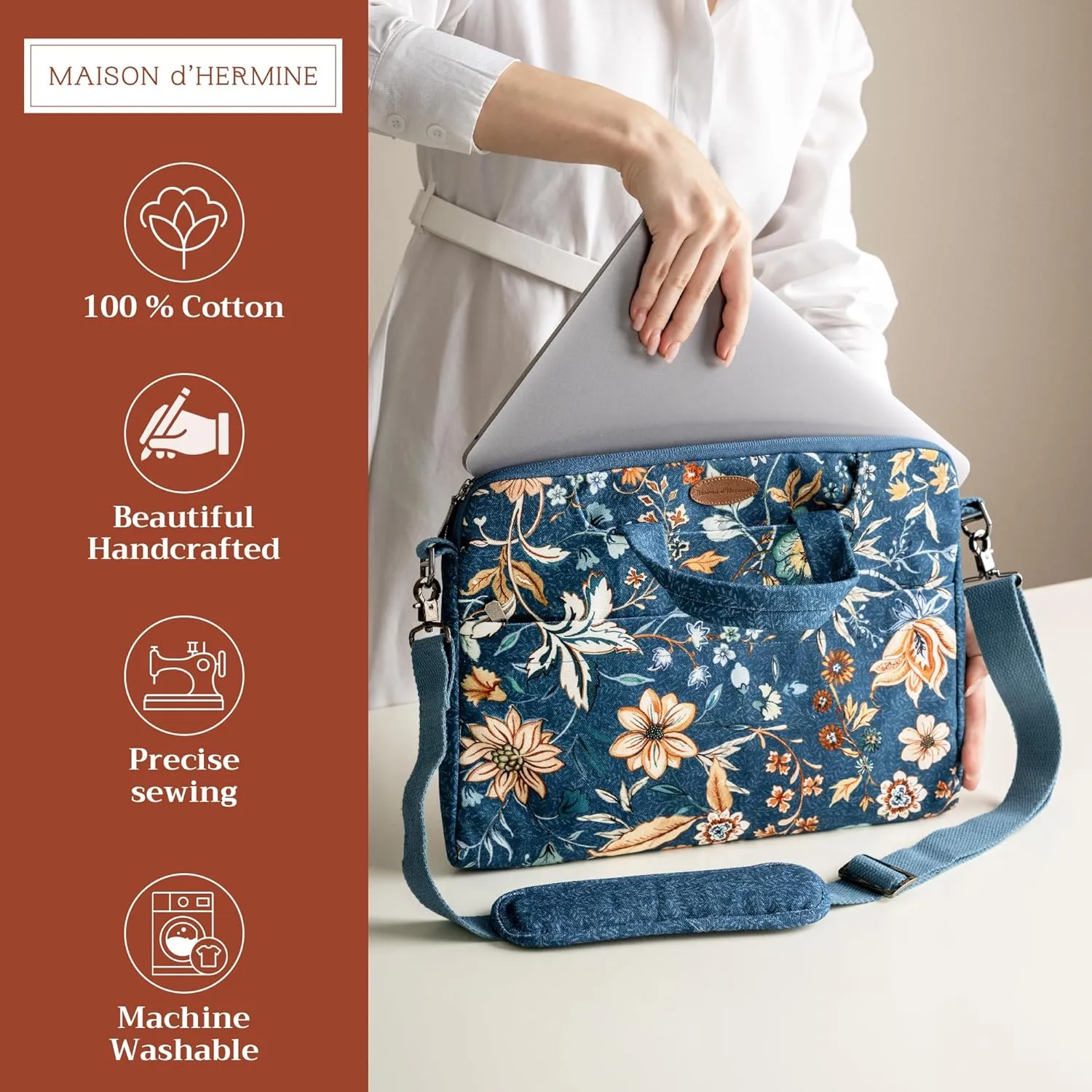 Maison d'Hermine Laptop sleeve bag upto 13.5 inch Stain and water repellent Cotton canvas - Luxury Loft - Dark Teal