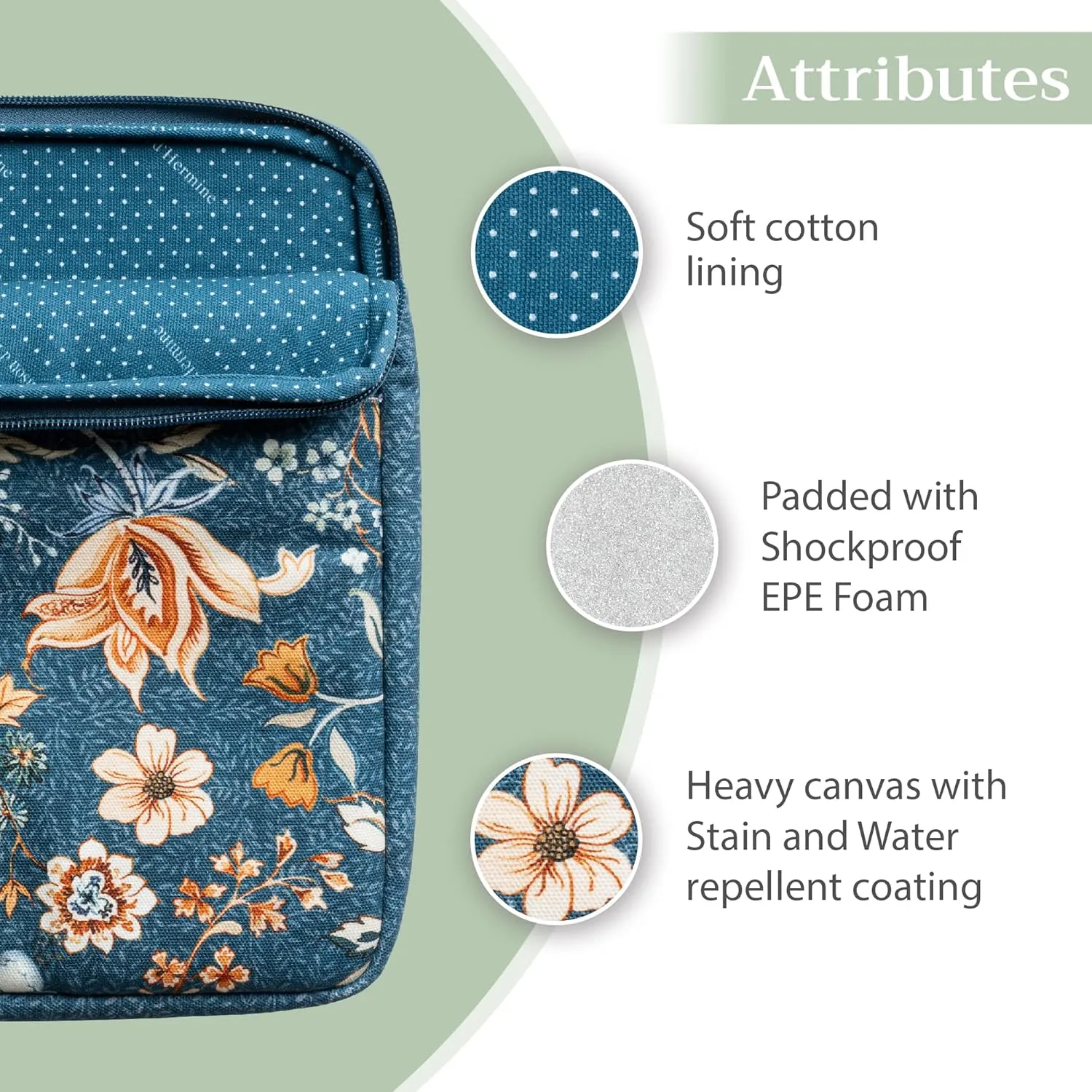 Maison d'Hermine Laptop sleeve bag upto 13.5 inch Stain and water repellent Cotton canvas - Luxury Loft - Dark Teal