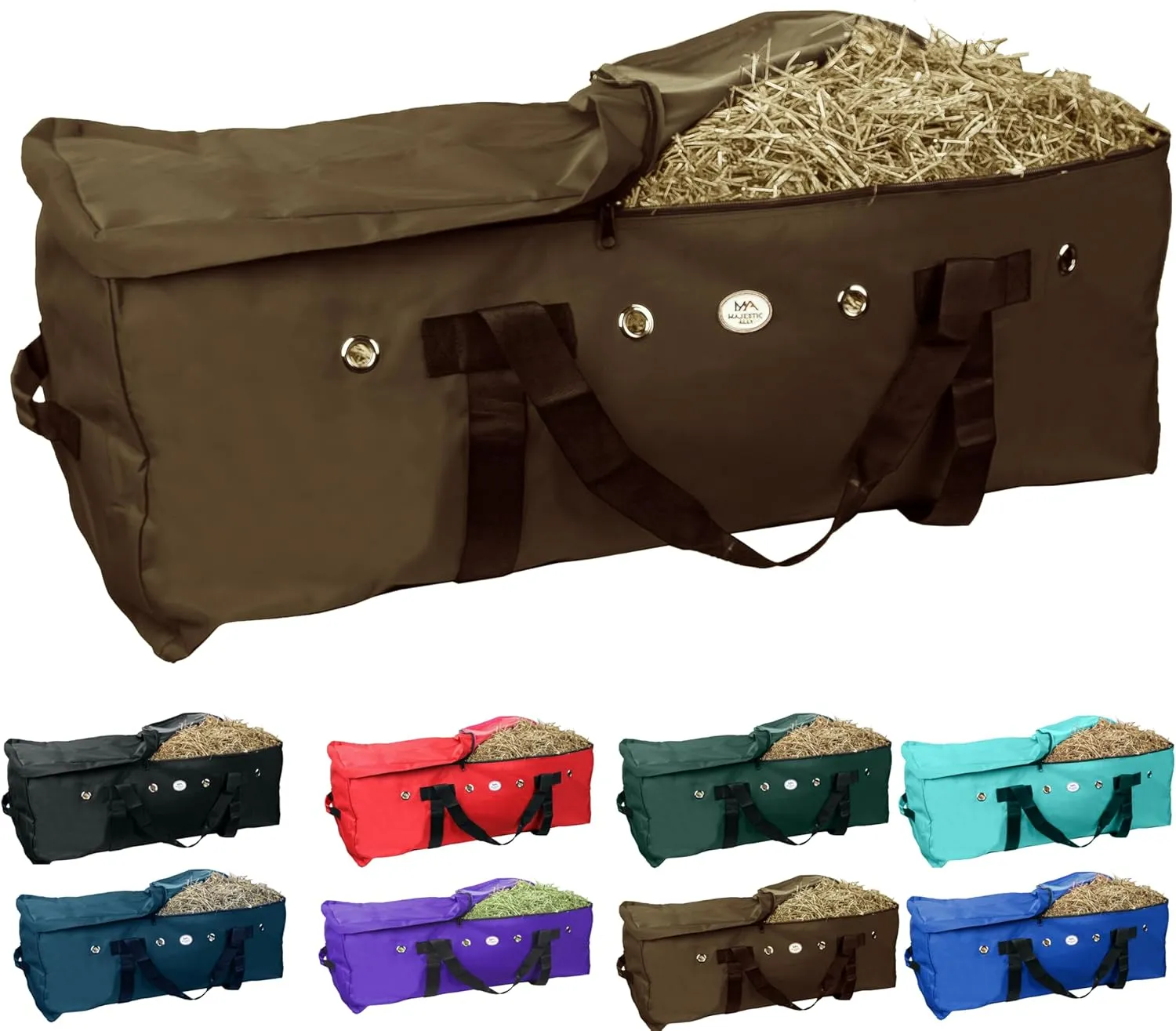 Majestic Ally 1200 D Nylon Fabric Large 44” x 20” x 16” and Extra Large 52" x 27" x21" Heavy-Duty Hay Bale Storage Bag (Brown, Large)