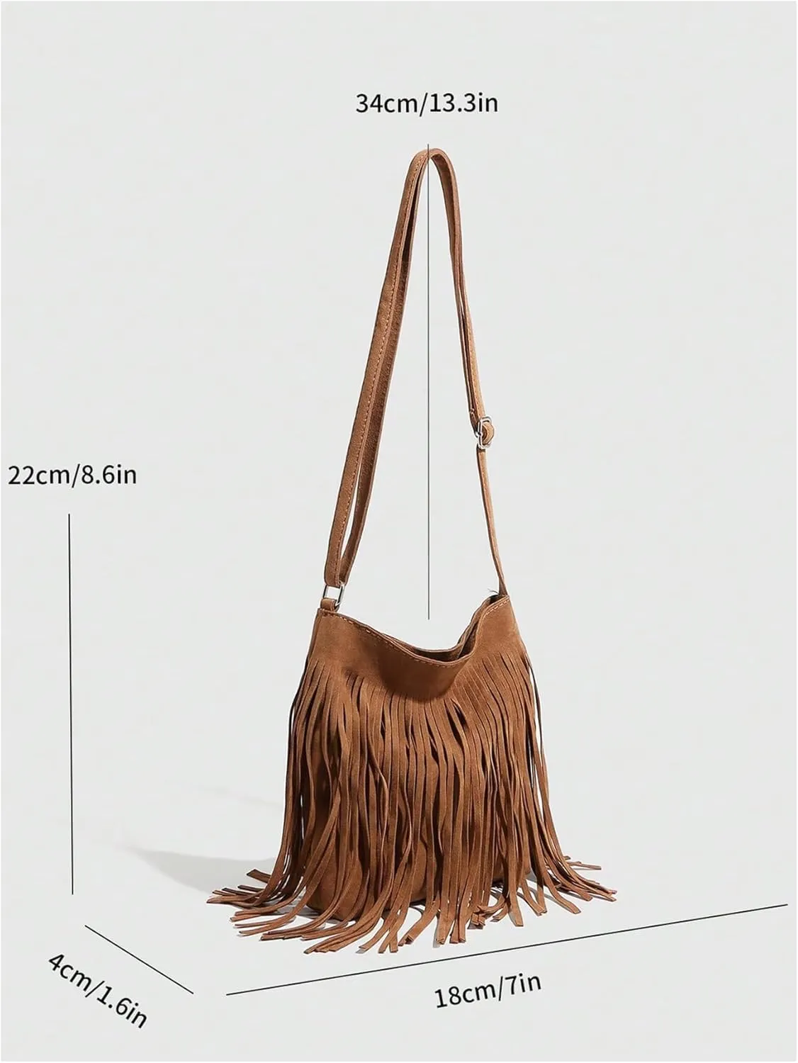 MakeMeChic Women's Faux Suede Crossbody Bag Fringe Adjustable Strap Vintage Handbag