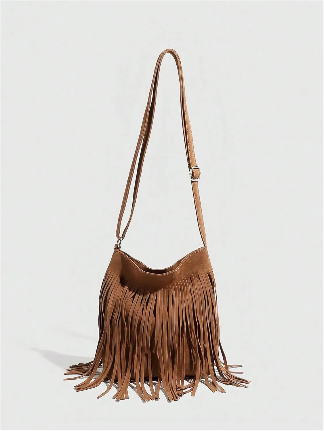 MakeMeChic Women's Faux Suede Crossbody Bag Fringe Adjustable Strap Vintage Handbag