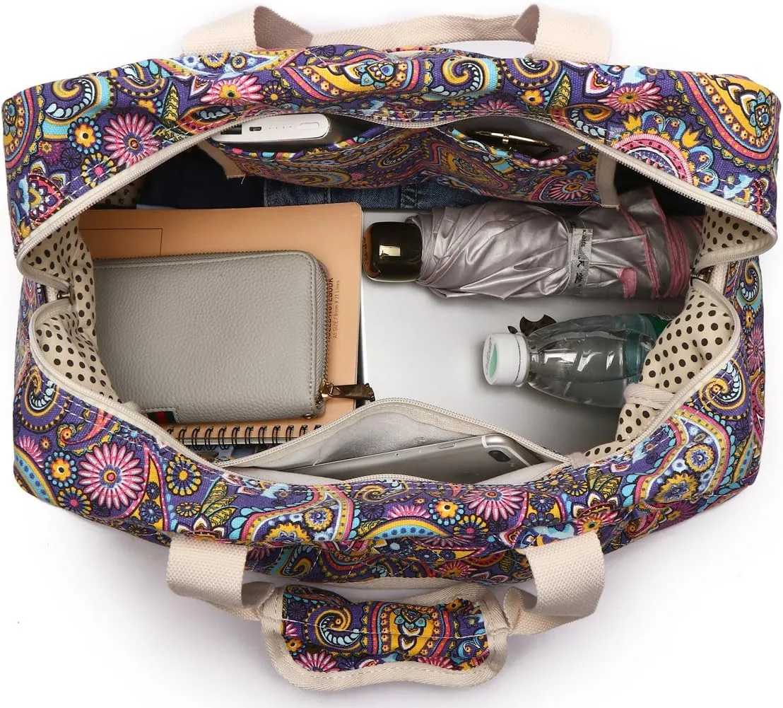Malirona Canvas Overnight Bag Women Weekender Bag Carry On Travel Duffel Bag Floral