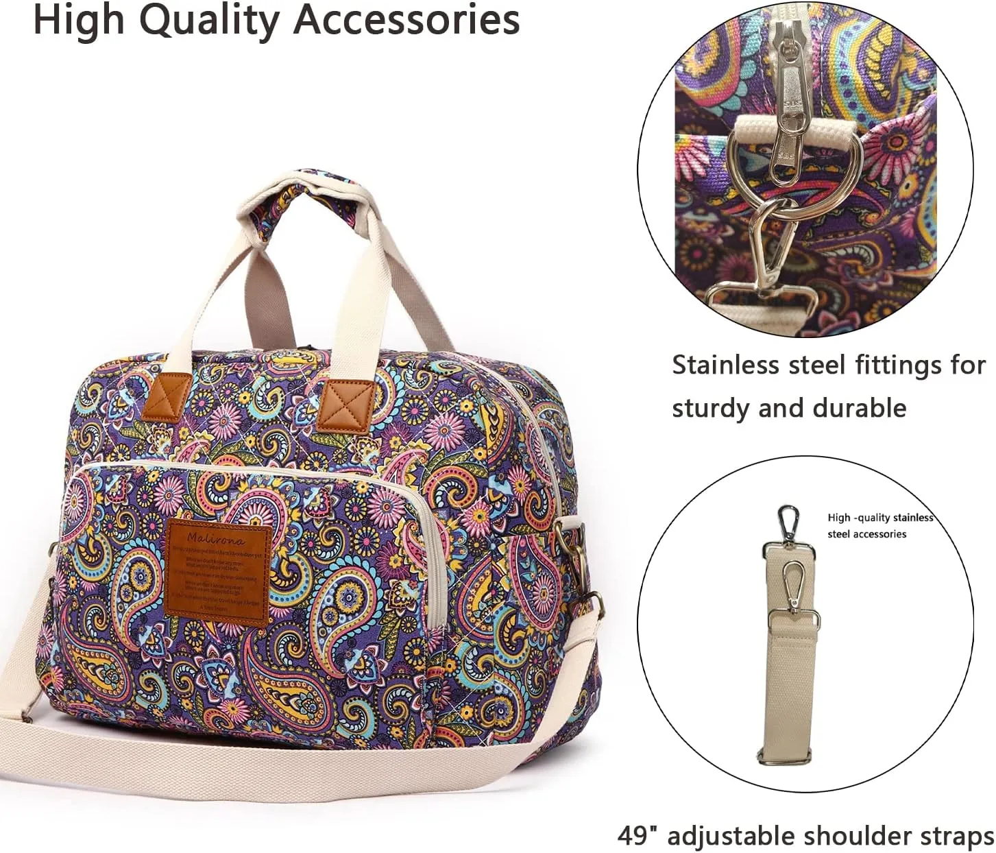 Malirona Canvas Overnight Bag Women Weekender Bag Carry On Travel Duffel Bag Floral