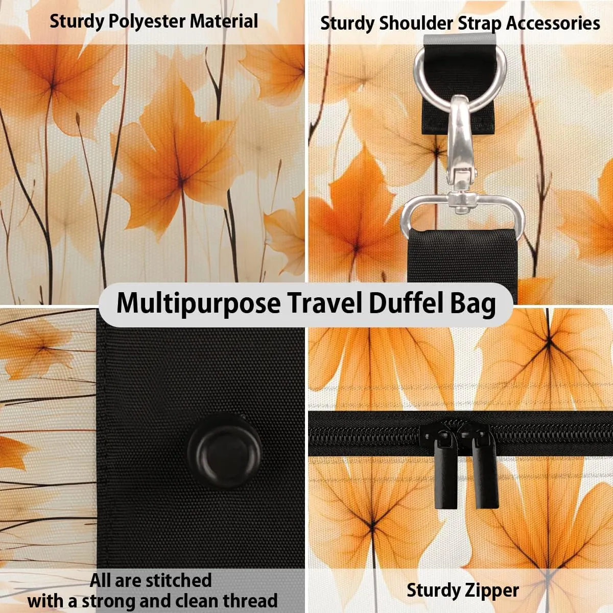 Maple Leaves Pattern Travel Duffel Bag for Women Men Waterproof Foldable Overnight Weekender Bag Large Capacity Sports Gym Bag