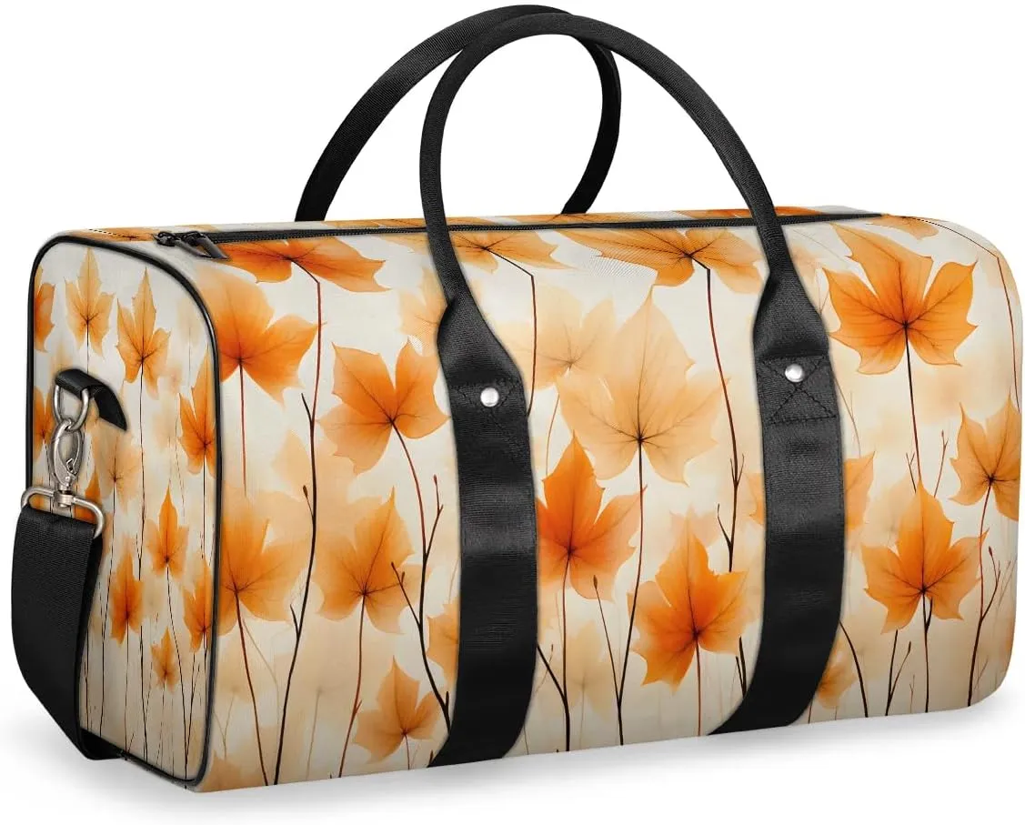 Maple Leaves Pattern Travel Duffel Bag for Women Men Waterproof Foldable Overnight Weekender Bag Large Capacity Sports Gym Bag