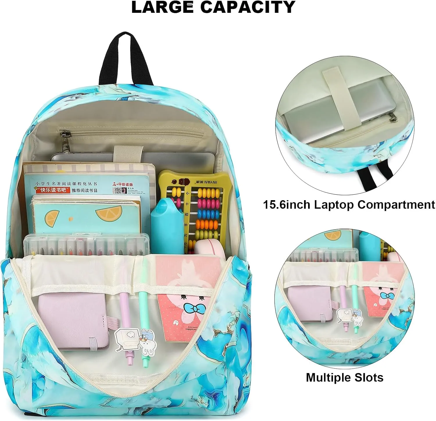Marble School Backpack for Girls Womens, School Bags Collge Bookbags Laptop Backpacks for Kids Teens Adults (Green)