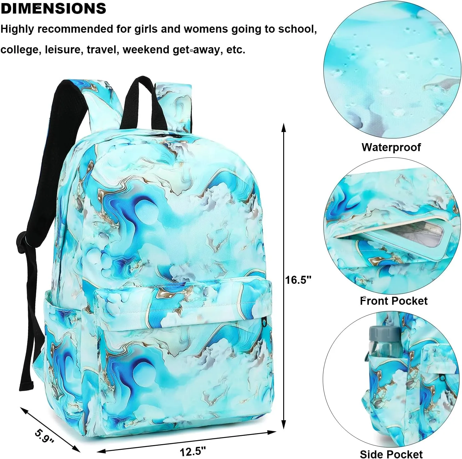 Marble School Backpack for Girls Womens, School Bags Collge Bookbags Laptop Backpacks for Kids Teens Adults (Green)