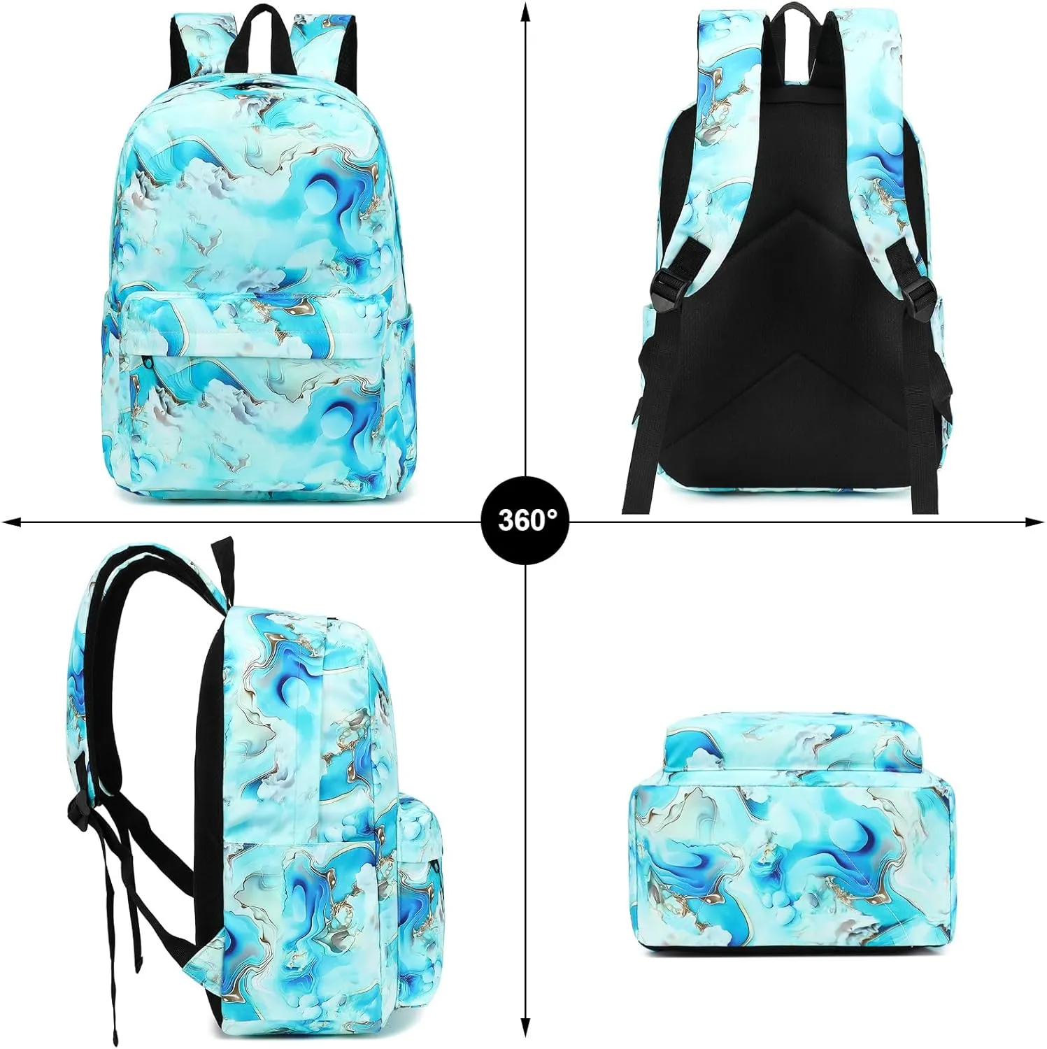 Marble School Backpack for Girls Womens, School Bags Collge Bookbags Laptop Backpacks for Kids Teens Adults (Green)