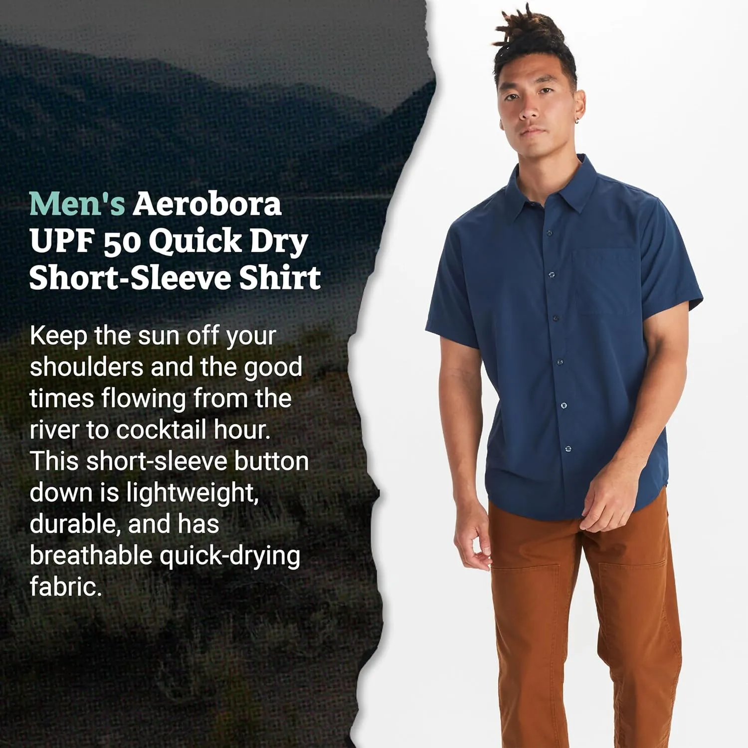 MARMOT Men's Aerobora Short Sleeve Button-Down Shirt - Lightweight, Packable, Quick-Drying UPF Protection